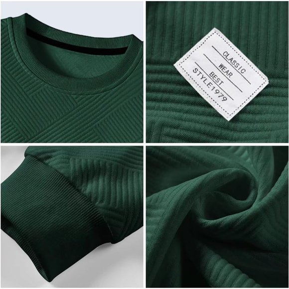 Men Men's‎ Crewneck Sweat Soild Color Geometric Texture Long Sleeve Casual Shirt - Picture 4 of 5